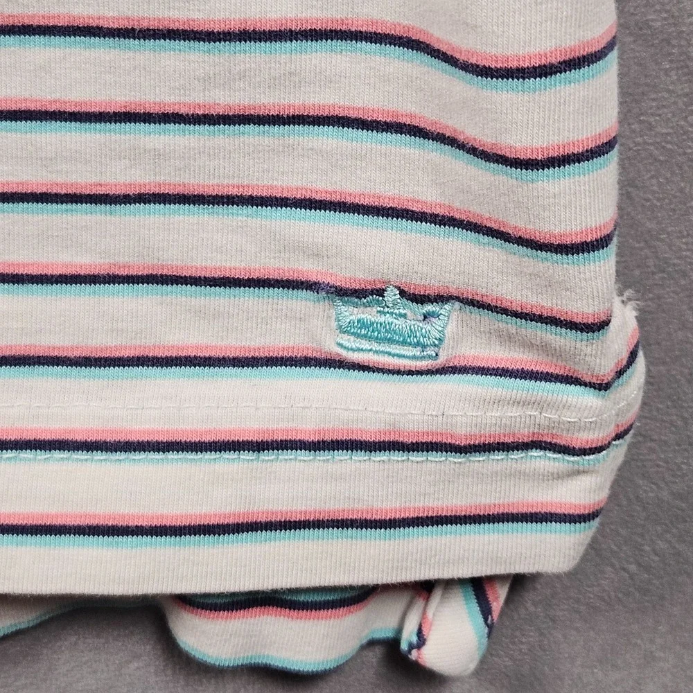 Peter Millar Polo Shirt Mens White Striped Seaside Wash Cotton Stretch Golf - Picture 5 of 12